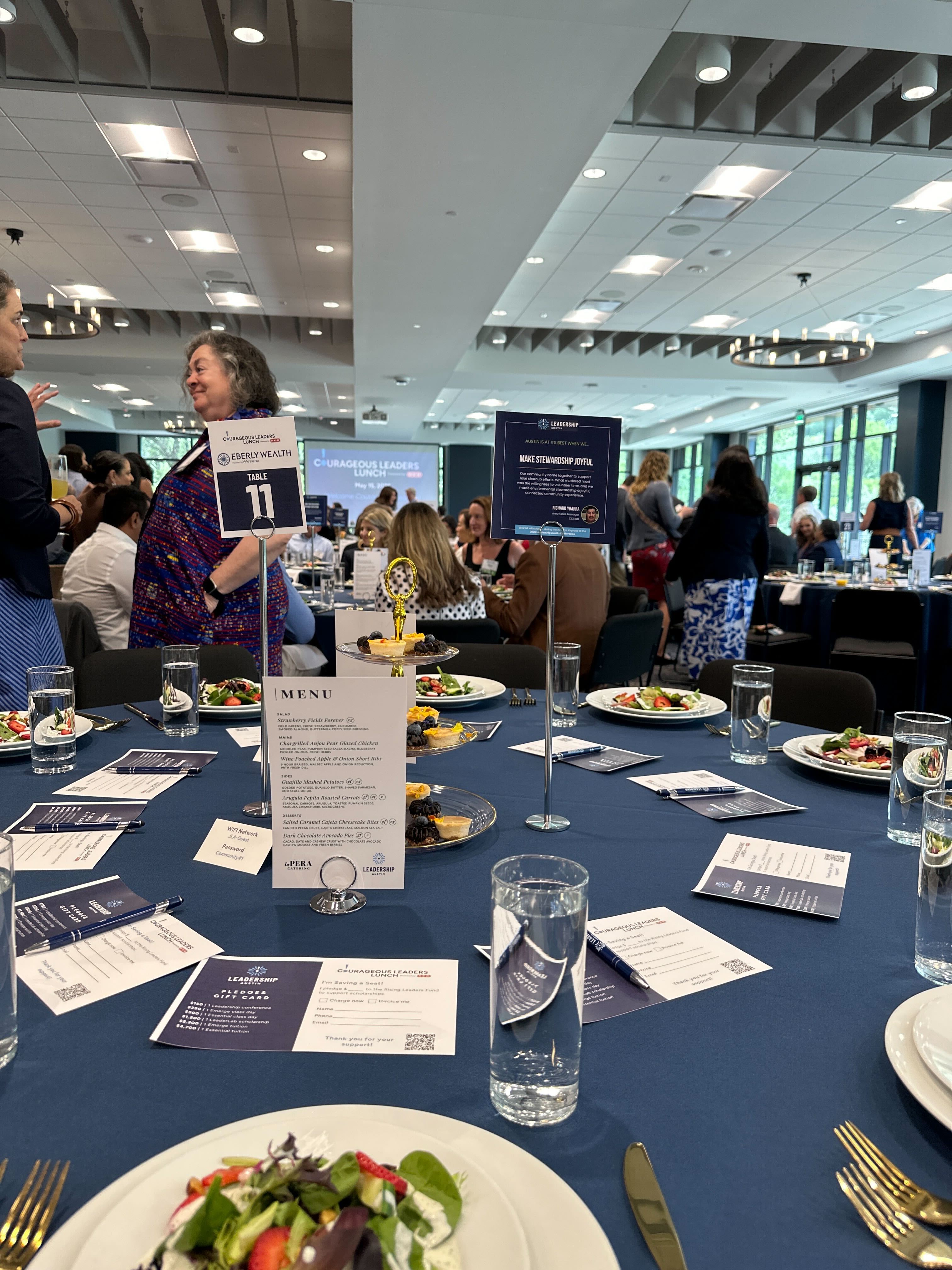 Story card centerpieces at the Leadership Austin fundraiser
