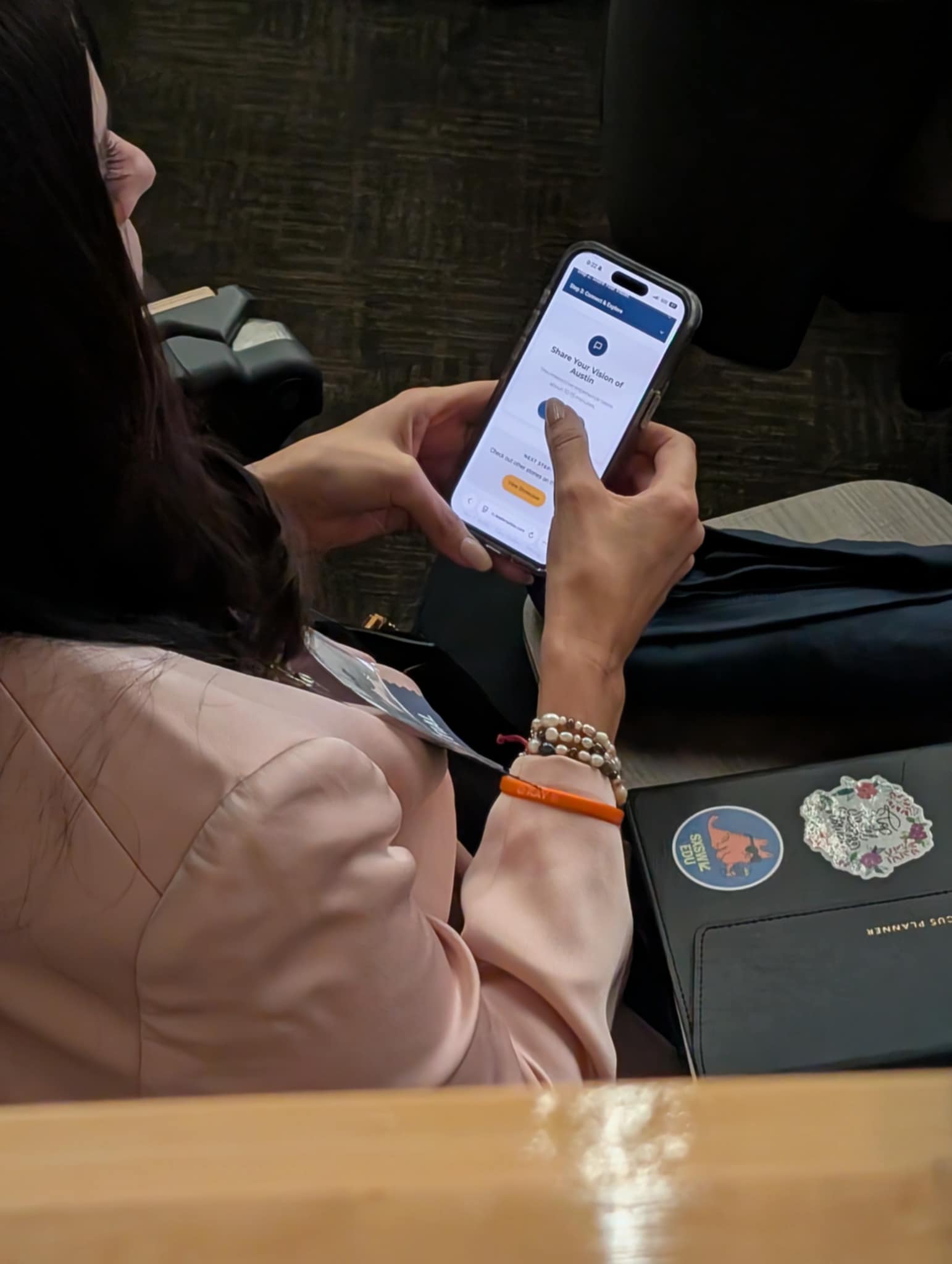 Participant sharing a story on their phone